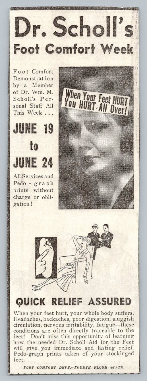 Dr Scholl's Foot Comfort Week Vintage 1930s Newspaper Ad Ephemera Pedo graph
